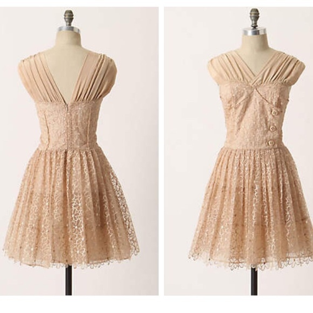 Anthropologie Beige Lace Dress